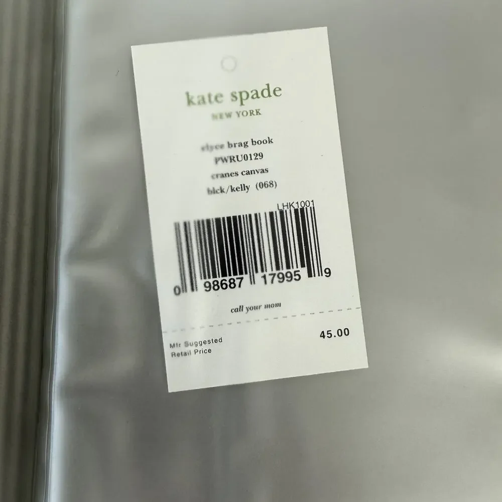 Kate Spade Elyce Black Green Canvas Brag Book Photo Album with Box 6.5